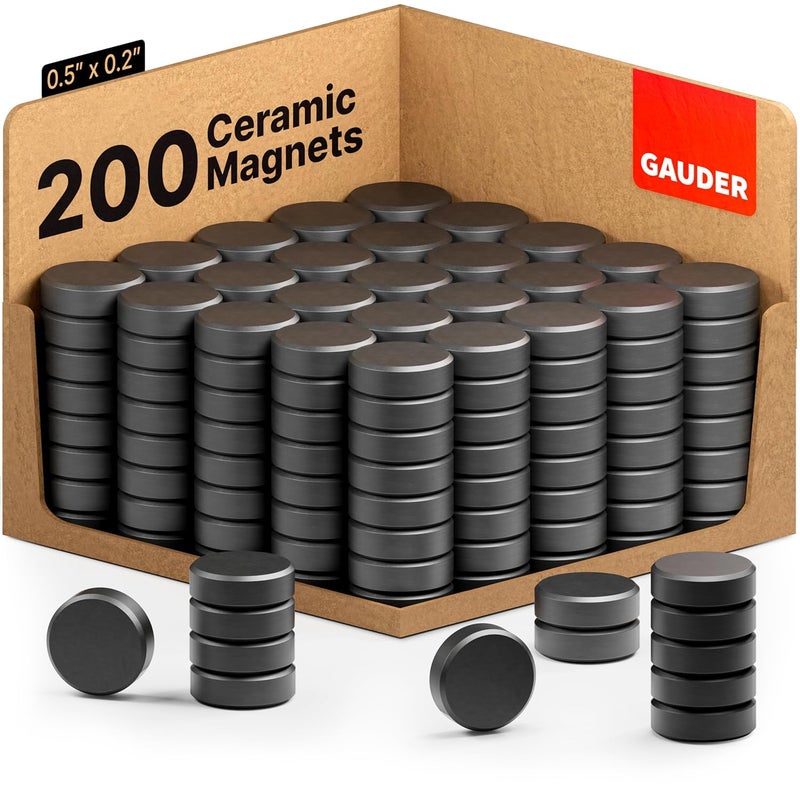 GAUDER Magnets for Whiteboard, Fridge & Bulletin Board - Strong Round Magnetic Discs - Black Magnets for Crafts (200 Pieces - 0.5" x 0.2") - Image 1